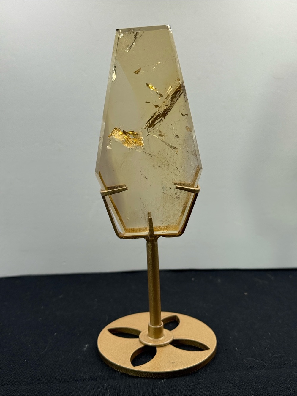 Stunning Coffin-Cut Smoky Quartz on Custom Gold Stand